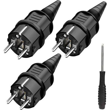 3x prise de courant mâle, prise secteur, résistant aux éclaboussures, Durable pour câble de 6 à 16mm, Contact de mise à la terre SEBS, IP44 (1/4)