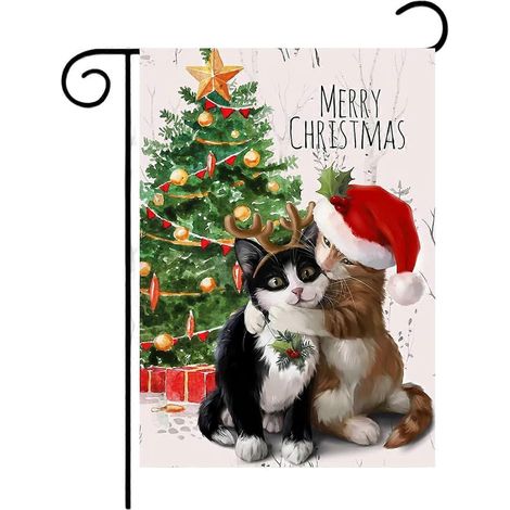 Weihnachts-Gartenflagge, 30,5 x 45,7 cm, doppelseitige Weihnachtsflagge, für den Außenbereich, Weihnachtsdekoration, Gartendekoration, Katze (1/5)