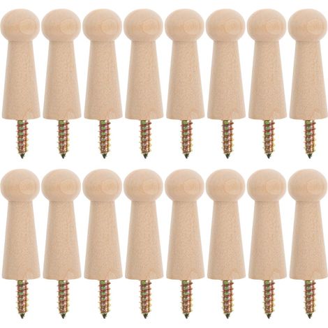 16 crochets muraux bois, pour serviettes et clés et mur intérieur (1/5)