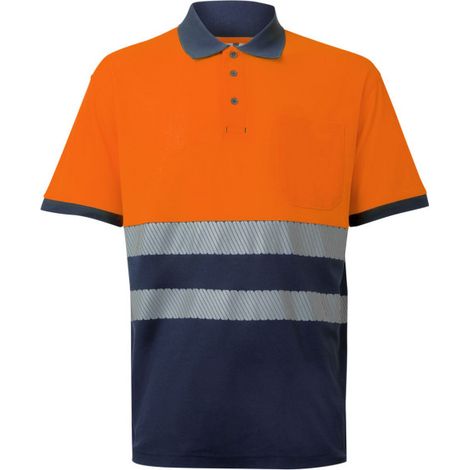 Polo de algodón bicolor de alta visibilidad manga corta Reflatex RS Serie 305523 VELILLA 3XL Azul navy / Naranja flúor (1/4)
