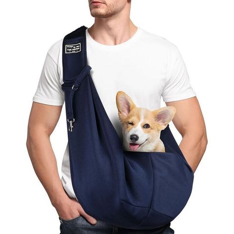 Sac de Transport Chien Chat - Bandoulière Réglable Mains Libres - Pour Animaux Jusqu'à 7,5 kg - Extérieur Voyage Métro - Bleu (1/5)