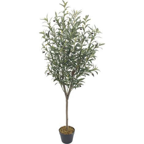 Mobili Rebecca – Plante artificielle olivier 150 cm – Décorative pour intérieur et extérieur couvert – Matériaux polyester et bois – Prête à l'emploi