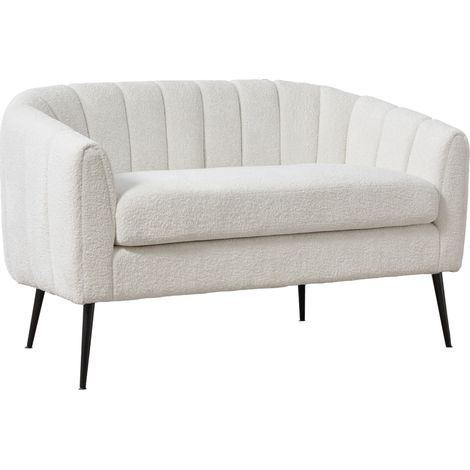 Mini-canapé relax rembourré en chenille (canapé d’appoint), canapé 2 places moderne et élégant avec pieds en métal et capitonnage à rainures, pour salon, chambre, bureau, petits espaces, ivoire