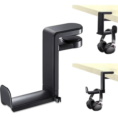 Set di 2 supporti per cuffie da scrivania - Supporto per cuffie da gioco in ABS e metallo, stabile e non facile da rompere, girevole a 360° e salvaspazio - Adatto a scrivanie per computer, armadi (ner (1/5)