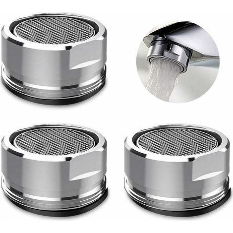 Mousseur et brise-jet pour robinet -3 Pièces Mousseur Robinet, Aerateur Robinet Filtre Robinet avec Joint D'étanchéité Pour Cuisine, Salle de Bain - Argent (Diamètre extérieur 24MM) -.. (1/4)