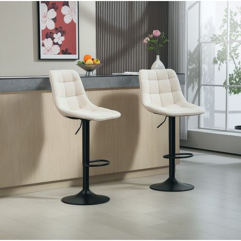 Set di 2 sgabelli da bar con schienale, altezza regolabile 63-84 cm, girevoli 360°, beige HAVRYA (1/5)
