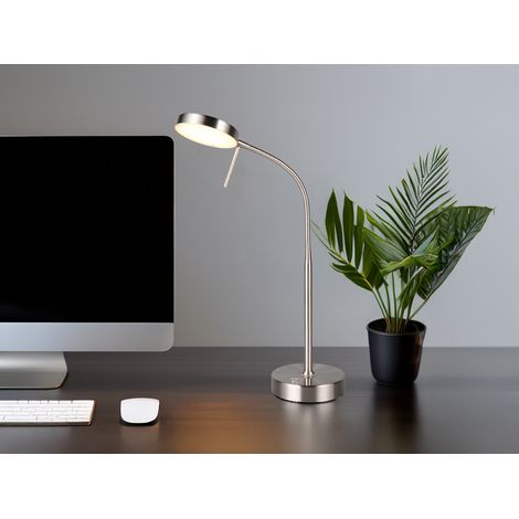 LED Akku Schreibtischlampe MORENO dimmbar mit Flexarm, Silber Höhe 45cm