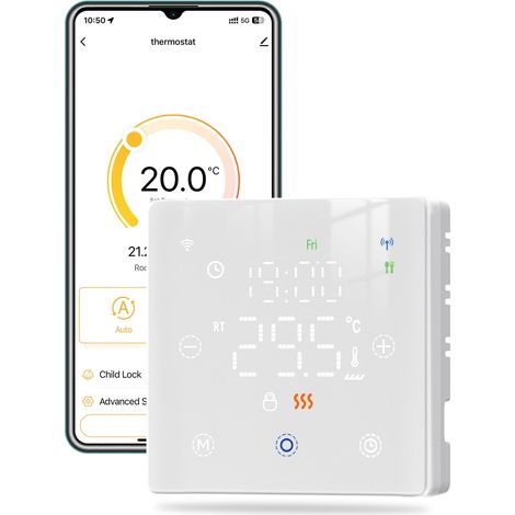 Thermostat programmable Caldera, commande vocale, compatible chaudière gaz 2 fils, Google Assistant/Alexa/Tuya/Smart Life