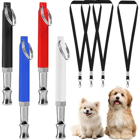 Sifflets pour Chiens, Sifflet Ultrasonique Sifflets Ultrason Chien avec Clicker et Cordon Sifflet Chien Rappel Sifflett pour Le Rappel et Le Dressage (Noir, Blanc, Bleu, Rouge)