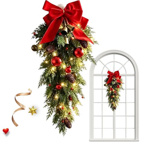 Light‑up Christmas Wreath 70 cm, upside‑down design, indoor & outdoor festive decoration, Christmas wreath for party and wall decor (1/5)