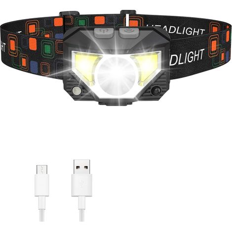 Lampe Frontale Rechargeable USB 2500 Lumens, Torche Frontale LED Ultra-Puissante 8 Modes, Imperméable IPX4, Angle Orientable 60°, Feu Rouge Inclus, Éclairage de Plein Air (1/5)