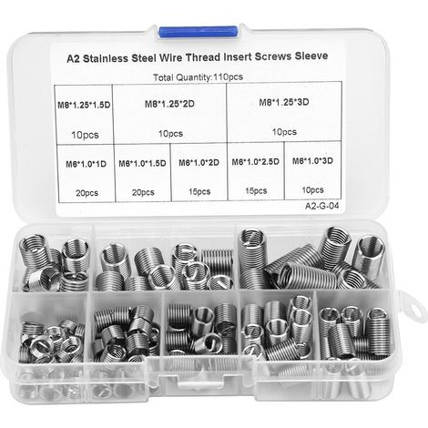 110 pièces M6-M8/1D-3D fil enroulé insert de filetage en acier inoxydable vis ensemble de manchons (1/5)