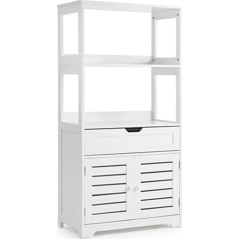Bathroom Storage Cabinet, Tall Freestanding Unit with 1 Drawer, 1 Cupboard & 2 Shelves, Modern Design for Bathroom, Kitchen, Bedroom, 59x30x122cm, White, Mondeer (1/5)