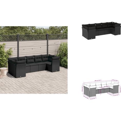 Salon de jardin 7 pcs avec coussins noir résine tressée - Salon De Jardin - Canapé Extérieur - Meuble De Jardin - Ensemble Salon De Jardin - Mobilier De Jardin