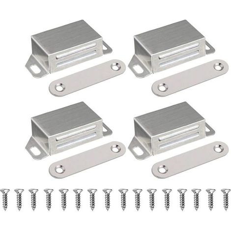 Lot de 4 Loqueteaux Magnétiques pour Armoire - Fermeture en Acier Inoxydable - 10 kg - Pour Tiroirs, Balcon, Meubles (1/5)