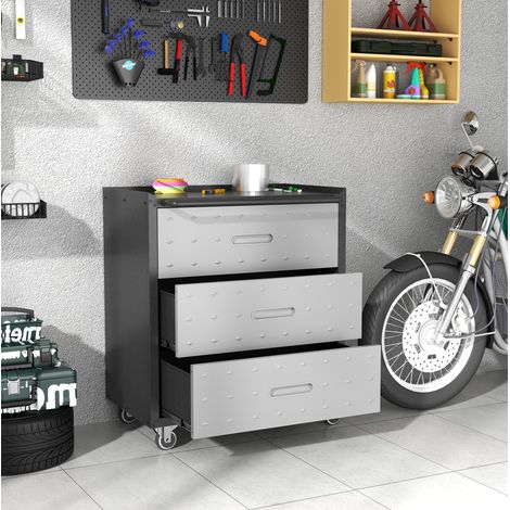 Mueble de almacenamiento metálico con ruedas, 3 cajones, 75 x 42 x 88 cm, negro/gris (1/5)