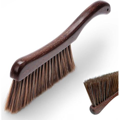 Cepillo de limpieza de madera con mango curvo y cuatro filas de cerdas – Cepillo suave para sofás, alfombras y ropa, 33,7 cm (1/5)