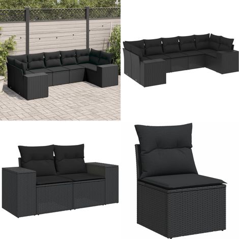 7-tlg. Garten-Sofagarnitur mit Kissen Schwarz Poly Rattan - Gartengeset - Outdoor Möbel - Gartenlounge - Rattan Sessel - Lounge Set - Home & Living (1/5)