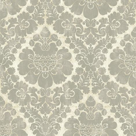 Wallquest Caspia Traditional Damask Silver Wallpaper Metallic Feature Wall (1/4)