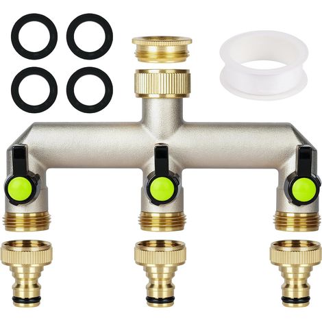 1 Distributeur d'eau 3 Voies, Laiton, Connecteur 3/4 Pouces, Vanne Rotative, Jardin, Lavage (1/5)