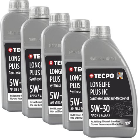 TECPO Motoröl 5 Liter 5W-30 LONGLIFE Plus HC Synthese passend für ACEA C3 / API SN / 504 / 507 / 229.31 / 229.51 / LL-04 / C30