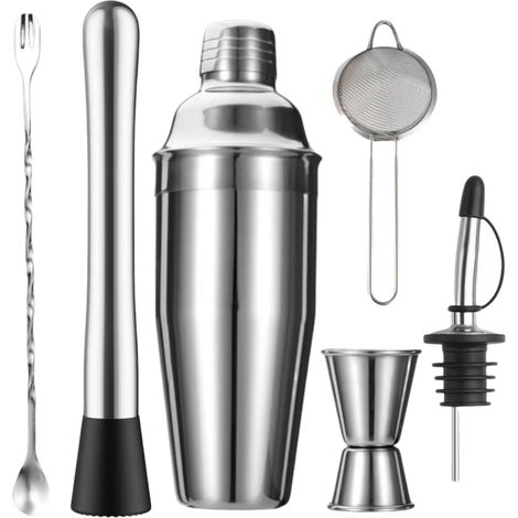 Ensemble de 6 shakers à cocktails en acier inoxydable avec gobelets et ustensiles.-AquaForge (1/5)