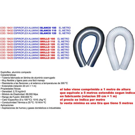 espiroflex tubo flexible alu extraccion humo blanco 120 ø -metro (caja 5 unidades)