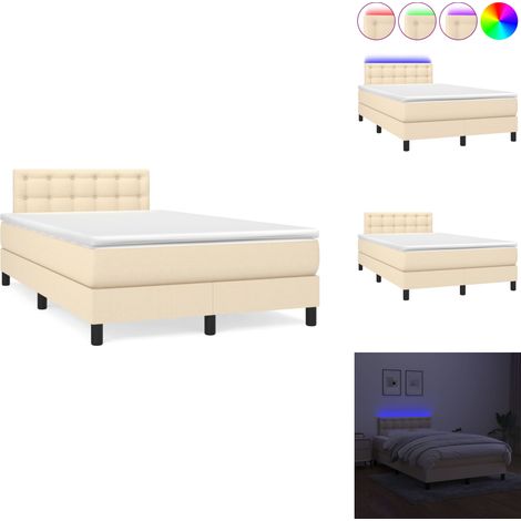 Sommier à lattes de lit matelas et LED crème 120x190 cm tissu - Sommier Tapissier - Lit Avec Led - Matelas À Ressorts Ensachés - Tête De Lit Ajustable - Éclairage LED (1/5)