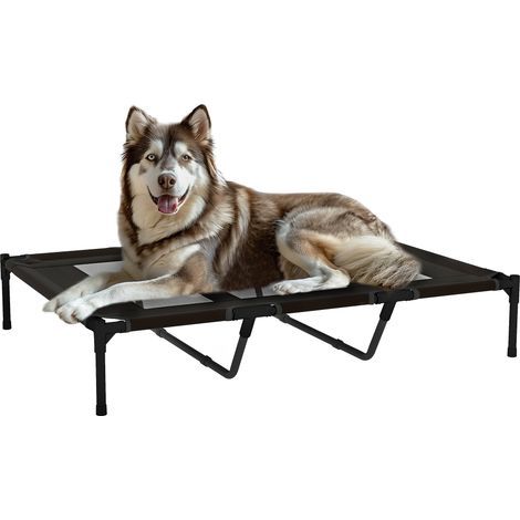 Erhöhter Hundekorb mit Tragetasche, Metall und Oxford-Stoff, 122 x 92 x 23 cm, schwarz (1/5)