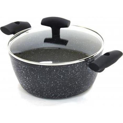 Faitout antiadhésif effet pierre aluminium 28cm – Tous feux y compris induction – Résistant aux rayures – Diffusion rapide de la chaleur – Secret De Gourmet