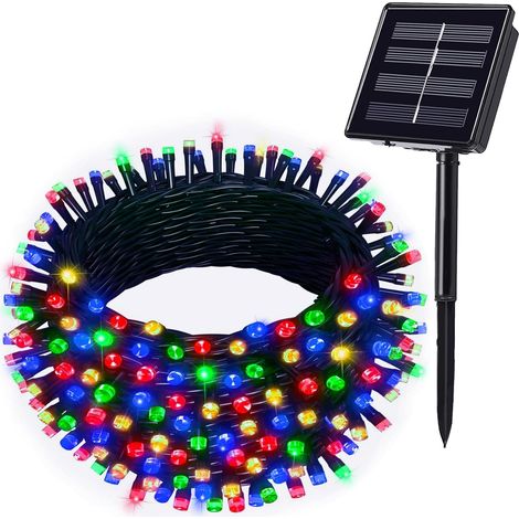 Guirlande solaire 12,2 m/100 LED, étanche, 8 modes, multicolore, arbres/terrasse/clôture/mariage/Noël. (1/5)
