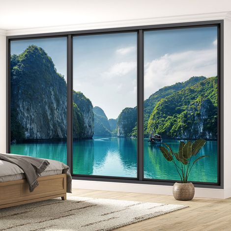 Papier peint panoramique Trompe l'oeil baie vitrée - Vue mer - 130 cm x 78 cm (1/5)