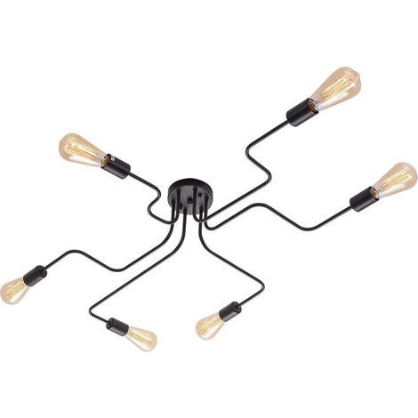Plafonnier Industriel Vintage Suspension Industrielle en Metal Moderne Lampe Retro Luminaire Creative E27 6 Lampes Chambre Cuisine Salon Restaurant Couloir Loft Noir (Sans ampoule) (1/5)