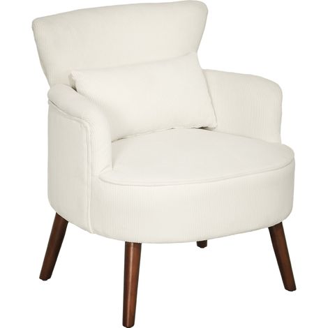 Fauteuil lounge crème avec accoudoirs arrondis et pieds en bois pour salon et chambre, capacité 120 kg (1/5)