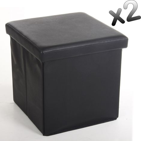 Lot de 2 poufs carrés en Polyuréthane Lilo noir, Dim : H37.5 x P38 x L38 cm -PEGANE-