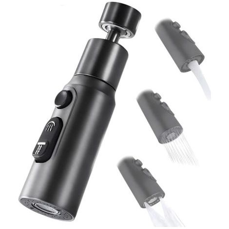 Wasserhahn-Luftsprudler, 360° drehbare Küchenarmatur-Düse mit 3 Sprühmodi, Luftsprudler, wassersparender Wasserhahn, wassersparender Adapter für Badezimmer-Waschbecken-Wasserhahn (schwarz) (1/5)