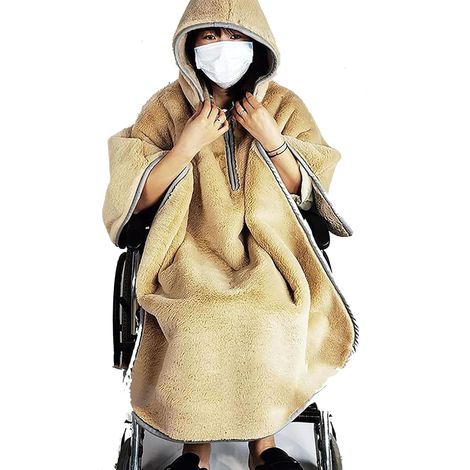 Capa de forro polar para adultos en silla de ruedas con capucha, ropa para sillas de ruedas, manta para silla de ruedas, poncho de invierno para mujeres y hombres, manta cálida para silla de ruedas. (1/5)