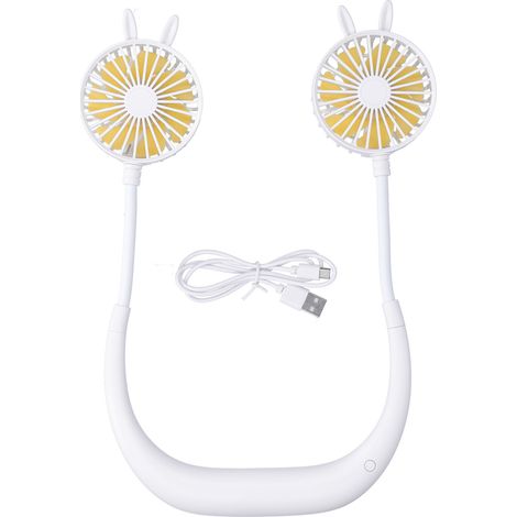 Ortviai Ventilateur de cou rechargeable USB, blanc, 28,5 x 18,5 x 3 cm, batterie 1200 mAh (1/5)