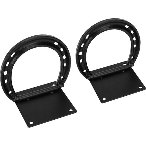 Paquet de 2 anneaux d'attache pour chevaux, en acier massif, revêtement noir, attaches en fer à cheval pour écurie, fournitures stables (1/5)