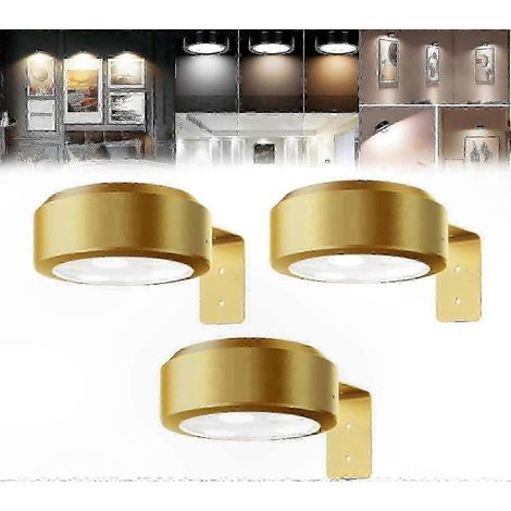 Lot de 3 lampes LED magnétiques rechargeables sans fil pour tableaux 3 températures de couleur éclairage pour affiches et peintures — L1-Or (1/5)