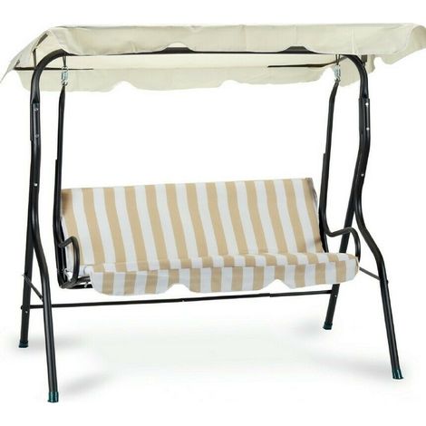 Dondolo da giardino a tre posti in acciaio color bianco e beige arredo esterni