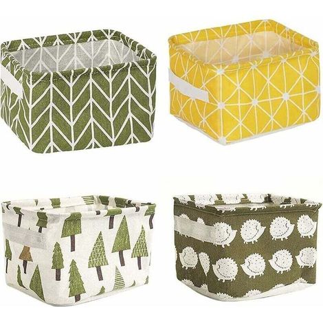 YMYNY 4 Pièces Mini Paniers Rangement Carrés, Corbeilles De Rangement En Tissu De Coton Et Lin, Boîtes De Rangement Pliables Pour Bébé, Imperméable Petits Paniers Rangement Tissu Pour Bureau, Jouets