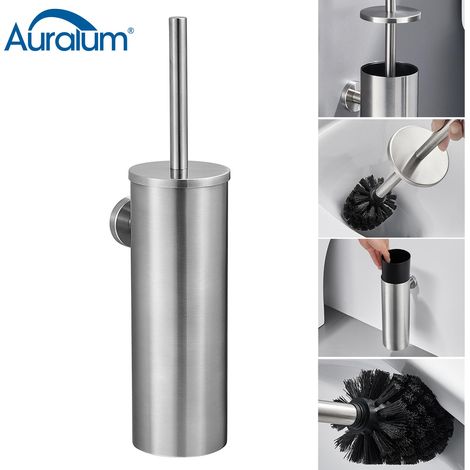 Auralum Scopino WC Bagno con Portascopino, Spazzolone WC in Acciaio Inox Montaggio a Parete, Scopino Per WC con Supporto e coperchio, Resistente agli spruzzi
