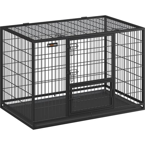 Gabbia per cani resistente 107 x 70 x 749 cm per cani di taglia grande e media doppia porta antifuga recinti per cani rimovibili e facili da pulire XL nera 120004772