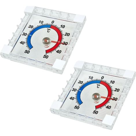 Lot de 2 Thermomètres de Fenêtre Extérieur, Thermomètre Transparent Autocollant pour Vitre, Résistant aux Intempéries, -50°C à +50°C (7,5 x 7,5 cm) (1/5)