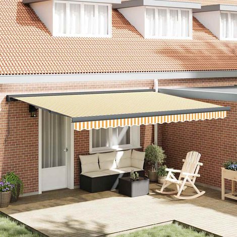 Auvent rétractable jaune et blanc 4x3 m tissu et aluminium (1/5)