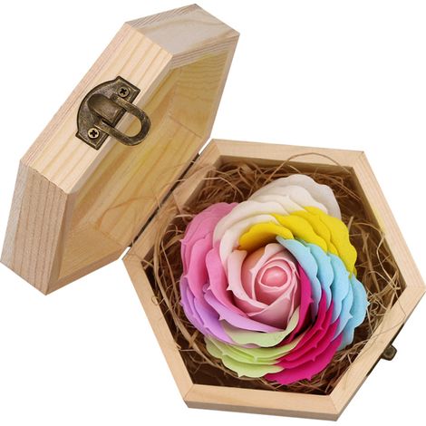 1 Coffret bois à monter, Savon rose multicolore, Boîte rangement brut, Cadeau anniversaire mariage (1/5)