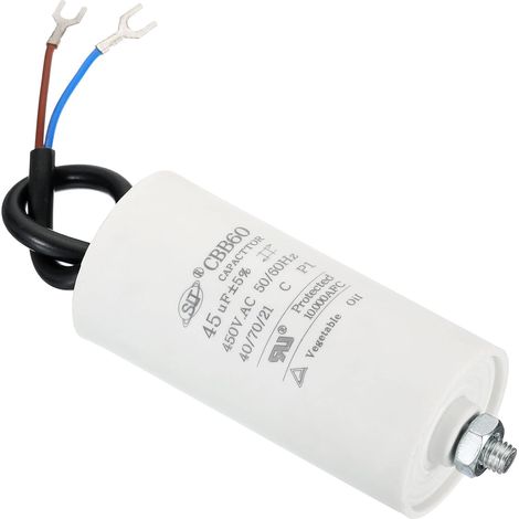 CBB60 45uF Condensateur de Démarrage, AC 450V 2 Fils 50/60Hz Cylindre Fond avec Vis 95x45mm Condensateur de Marche du Moteur pour Machine à Laver, Moteur de Pompe à Eau Étoile (1/5)