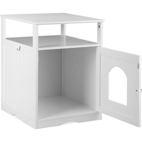 Armoire à chat moderne avec étagère et crochet de rangement 64 x 48 x 53 cm en MDF blanc (1/5)