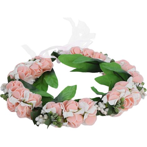 Couronne de fleurs artificielles roses pour cheveux, bandeau de mariage, accessoires de tête pour fille, guirlande nuptiale (1/5)